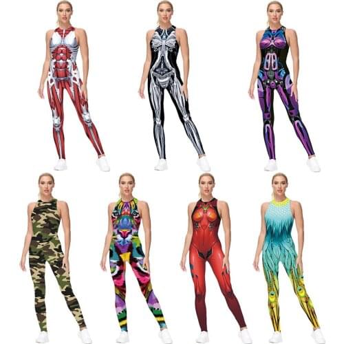 Halloween cosplay 2021 Halloween Gospel Warrior Digital Print Women Off-back Jumpsuit Tight Play PtsVispera de Todos los Santos