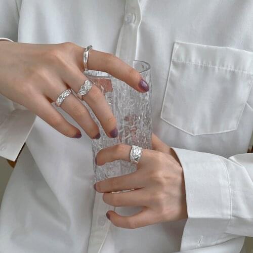 Silvology 925 Sterling Silver Irregular Free Fluid Rings for Women Matte Lava Texture Variety Korea Version Rings Office Jewelry