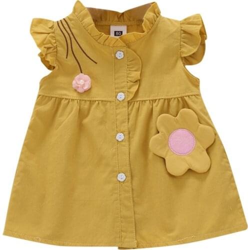 1Pc New Summer Cute Girl Baby Princess Cotton Wild Solid Color Flower Print Pattern Dress Dress Sleeveless Sweet Clothes