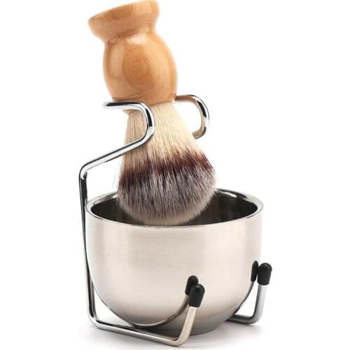 2 In 1Stainless Steel Mens Shaving Dry Or Wet Cup Shaving Holder Set Male Beard Soap Bowl Shaving Stand Facial Cleaner Tool