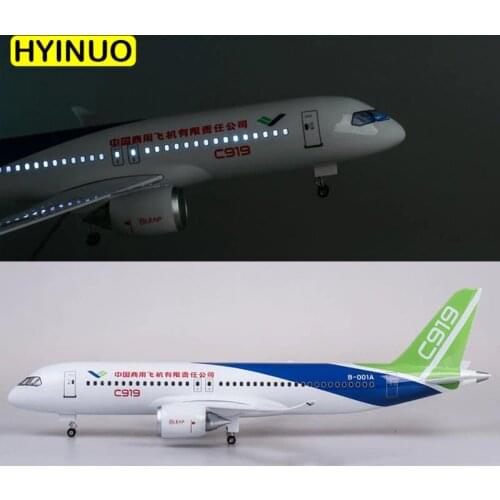 47CM 1/82 Scale Airplane China Commercial Aircraft C919 Airline Model W Light & Wheel Diecast Plastic Resin Plane Collection
