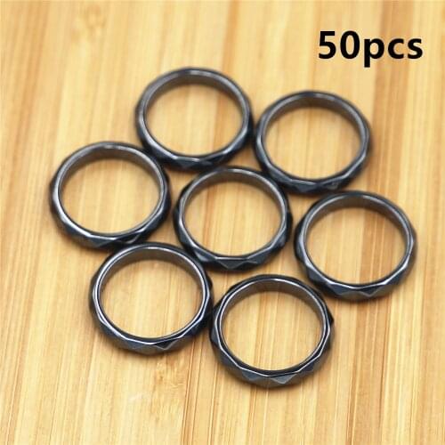 50pcs Fashion Grade AAA Quality 4 Mm Width Faceted Hematite Rings Band Sizes 5 Through 12 Men Womens Ring Jewelry
