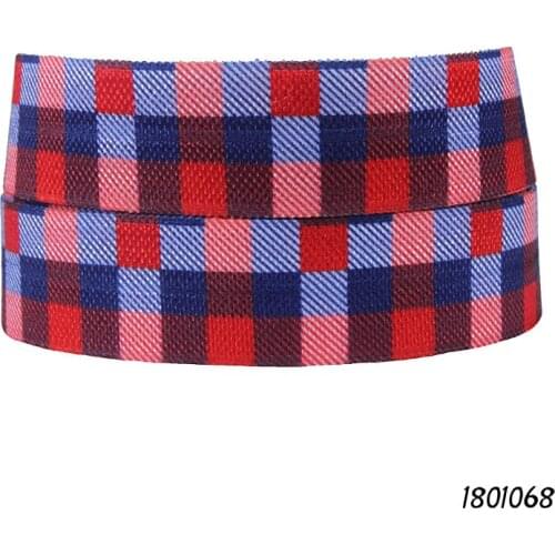 50 yards/lot) New arrival multi-colors plaid patterns printed foe fold over elastic