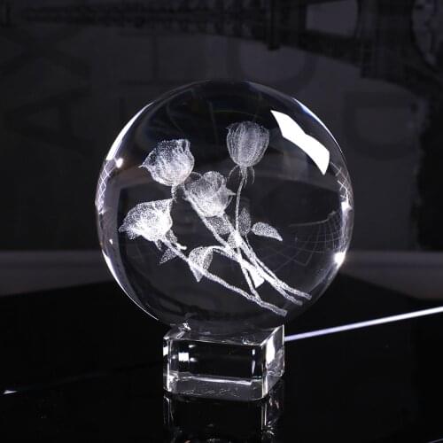 60mm 3D Laser Engraved A Bunch of Roses Sphere K9 Crystal Glass Ball for Birthday Gift Souvenir Home Decor Ornament for Lovers