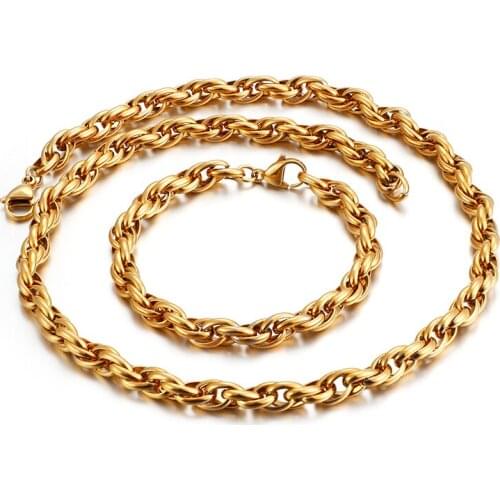 Brand New bling Gold Stainless Steel huge Rope Link chain Necklace & Bracelet set 9mm 24''+8.5'' set gifts