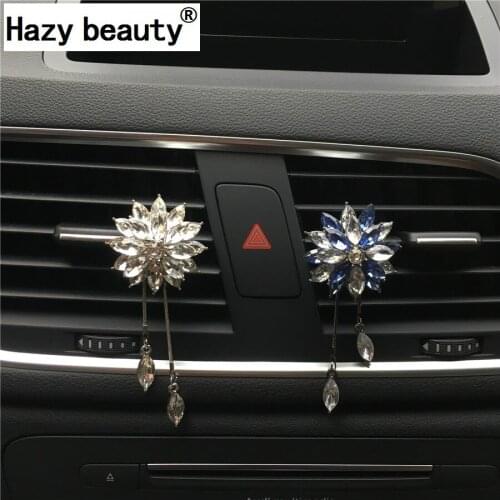 Hazy beauty Rhinestone Crystal flower Pendant Car perfume Air Freshener Air conditioner air outlet decoration Automobile styling