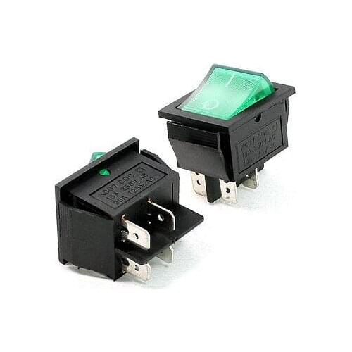 Free shiipping!Green Neon Light DPST ON/OFF Snap in Rocker Switch AC 10A 250V/20A 125V 2 Pcs
