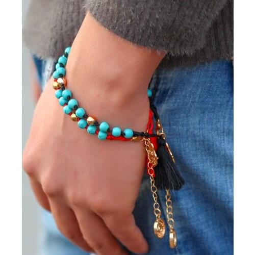 Bohemia Diy Handmade Turquoises Beads Bracelet For Women Men Couple Lover Jewelry Tassel Bangle Party Beach Accessories Bijoux