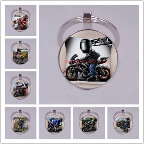 Extreme Sports Keychain Cartoon Motorcycle Keychain Motorcycle round glass Keychain Gift
