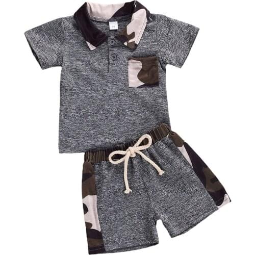 0-3T Toddler Kid baby Boy Clothes set Short Sleeve Shirt Top and Shorts set Cotton Camo Streetwear Gentleman Children Outfit