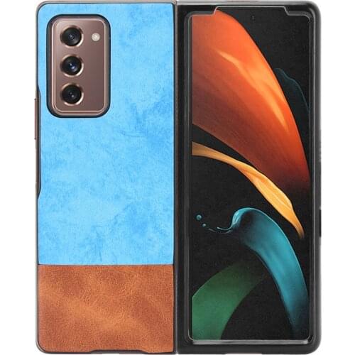 For Samsung Galaxy Z Fold2 Flip Cowboy Splicing PU Leather Border Full Front Back Protective Shockproof Phone Case Cover Shell