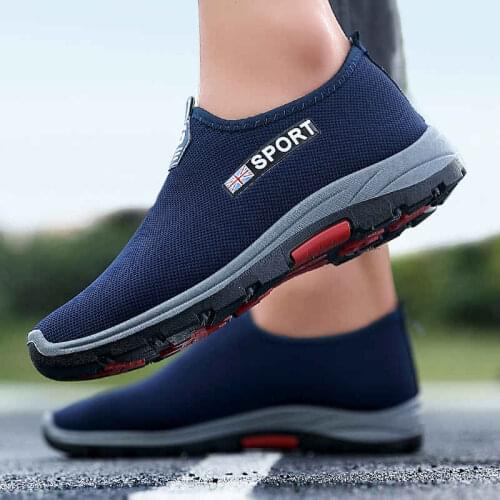 Breathable Man Sport Shoes Large Size Sneakers Shoes Men Slip-on Shoe Running Man Low Top Sports Shoe 2020 Blue Mesh Footwear I2