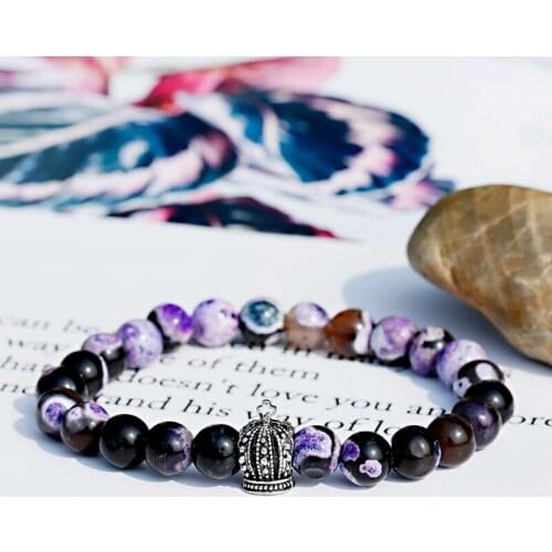 Ethnic Purple Stone Crown Bracelet Men Homme Charm Tibetan Bileklik Yoga Prayer Bracelet Wholesale