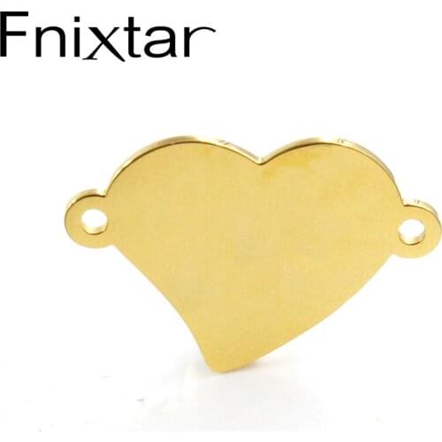 Fnixtar 17.25*25.4mm Stainless Steel Mirror Polished Love Heart Charms Connectors DIY Jewelry Making Pendant 20piece/lot
