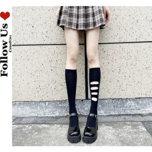 Gothic Dark Asymmetric Ripped Sock Calf Socks Ins Harajuku Tube Socks JK Black Stockings Lolita Kawaii Cute Pile Stockings Woman