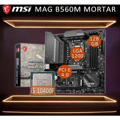 LGA 1200 MSI MAG B560M MORTAR Gaming Motherboa Combo With Intel i5 Core 10400F CPU DDR4 Overlocking Intel B560 Placa-mãe 1200