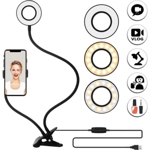 Selfie LED Ring Light Tabletop Shooting Ring Lamps Studio Light with Phone Holder for iPhone Youtube Video Photo Makeup