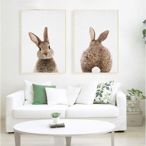 Bunny Rabbit Tail Wall Art Picture Woodland Animal Canvas Poster Nursery Print Minimalist Painting Nordic Kids Baby Room Decor