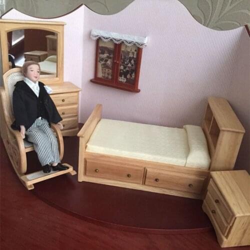 1:12 Dollhouse Furniture toy wooden Miniature bed chair Dressing table bedroom sets pretend play toys for children girls dolls