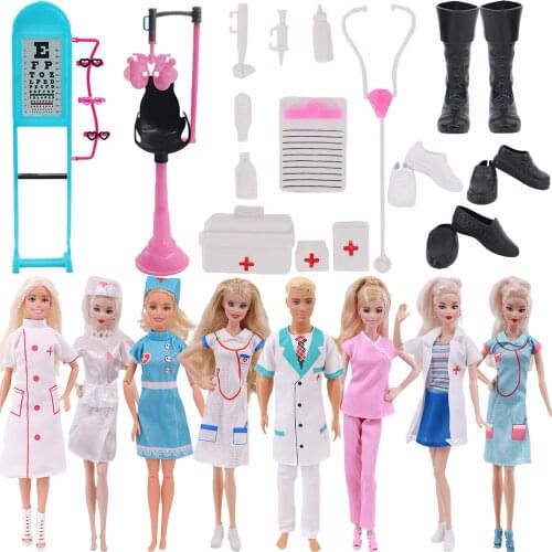 Mini Medical Tool Simulation Scene Doctor Coat And Nurse Suit For Barbies Doll & Ken Barbies,Doll Clothes Shoes Medical Box