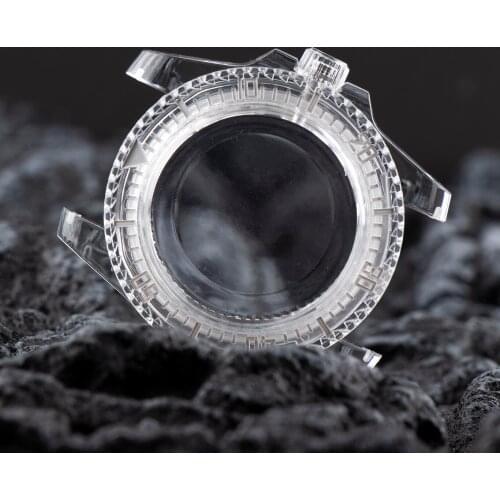40mm Modified Watch Case Acrylic Transparent Plastic Case Bezel with Green Luminous for NH35/NH35A/NH36/4R/7S Movement