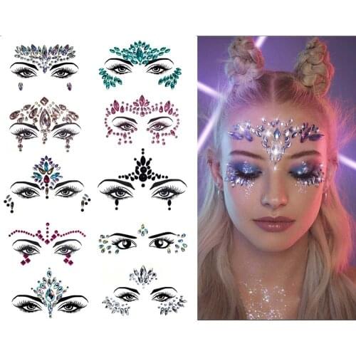 5pcs/lot Festival Party Tattoo Sticker Diamond Sticker Resin Crystal Rhinestone Eyebrows Face Makeup Facial Rhinestone Sticker