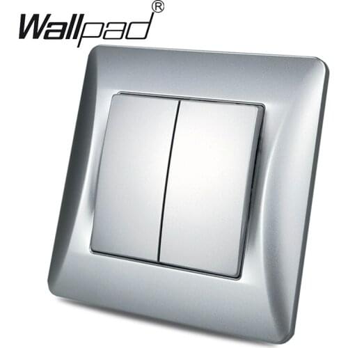 EU Silver 2 Gang Switch Plastic Panel Wallpad 16A 2 Gang 1 Way 2 Way Push Button Cross Light Swtich Curtain Plate for EU Box