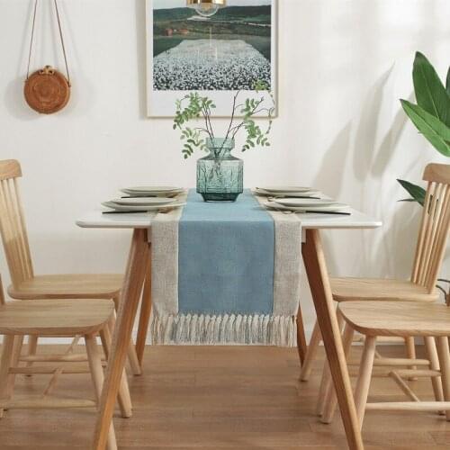 Hotel Homestay Table Runner Tassel Pure Color Cotton and Linen Bed Flag Boho Wedding Decorations chemin de table T247