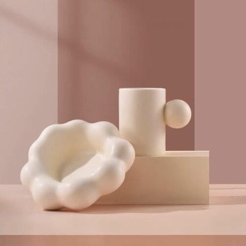 Nordic Round Ball Handle Mug With Cloud Shape Plate Ceramic Coffee Tea Cup and Saucer Creative Milk Water Cup Gift For Her Women
