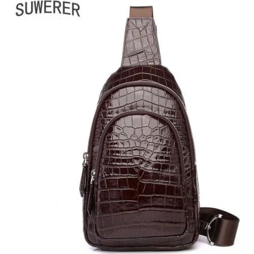 2021 New Crocodile liver Pattern mens chest bag real cowhide mens messenger bag famous brand shoulder bag