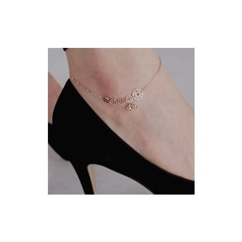 Top Quality Rose Gold Color Stainless Coins & Bell Charms Women Anklet Bracelets Fashion Women Leg Chains A010