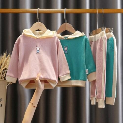 2021 Autumn New Casual Sports Sets Girls Clothes Cartoon Baby Girls Hooded Suit Children Long-sleeve Sweater Sweatpants 2pcs Set