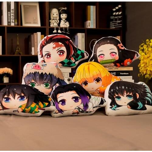 Anime Demon Killer Pillow Cushion Plush Stuffed Toy Kimetsu No Yaiba Peluche Doll Kamado Nezuko Kawaii Cartoon Character Gift