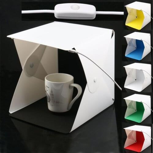 Portable 20*20cm Mini Folding Studio Diffuse Soft Box Lightbox 2 LED Light Black White Photography Background Photo Studio box