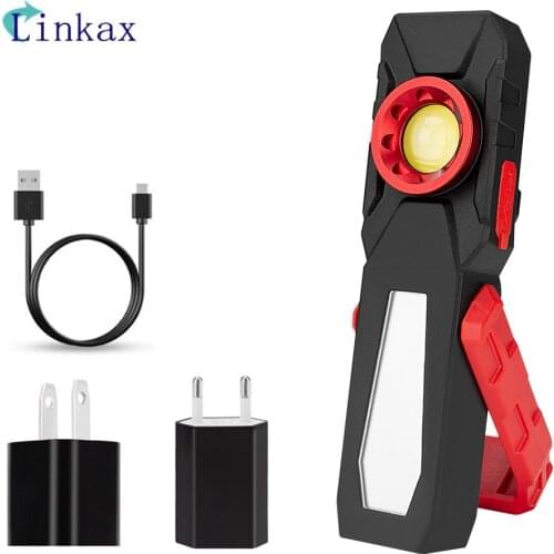 Portable LED COB Working Light USB Charging Flashlight Inspection Light Magnetic Hook Torch for Camping Lamp Mobile Power Bank