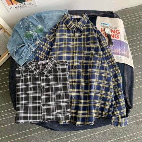 BXyichen spring new literary retro long-sleeved shirt mens Korean version of the loose trend wild plaid shirt jacket