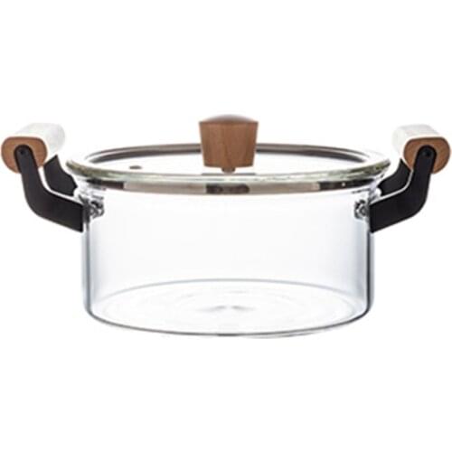 1500Ml Glass Pot Heat Resistant Stew Pot Instant Noodles Pot Heat Resistant Double Ear Soup Pot Vegetable Salad Pot A