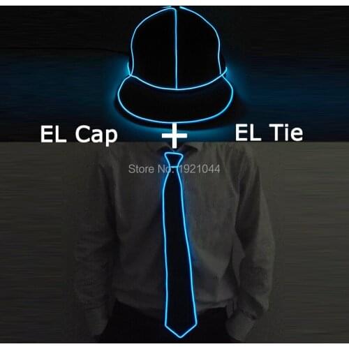 LED Glow Hip Hop Cap EL Wire Light up Neon Party LED Tie 10 Lighting Color Select EL Glowing Product Set for Dance Party Decor