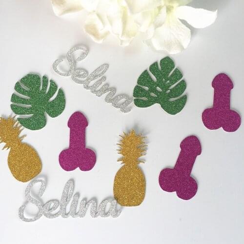 Tropical Peronalized name Bachelorette Party Confetti Penis Palms leaves Summer Bridal Lingerie Shower Hen night decorations