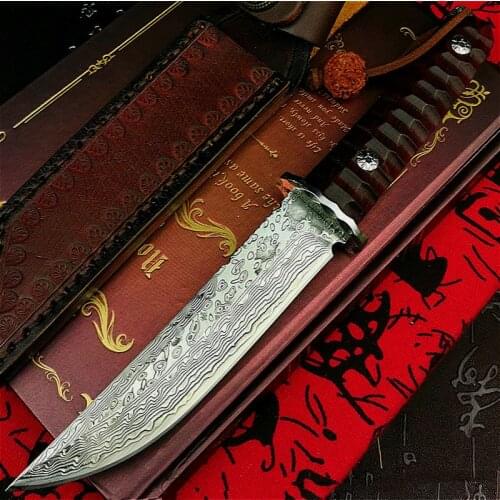 PEGASI Japan vacuum forging Damascus steel G10 steel core high hardness straight knife hunting knife mahogany tactical knife