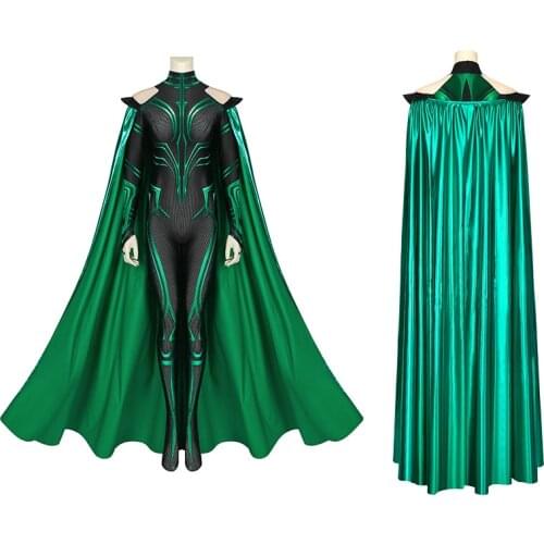 Adult Women THOR 3 Hela Jumpsuit Cosplay Costume Fancy Halloween Masquerade Printing Bodysuit With Cloak
