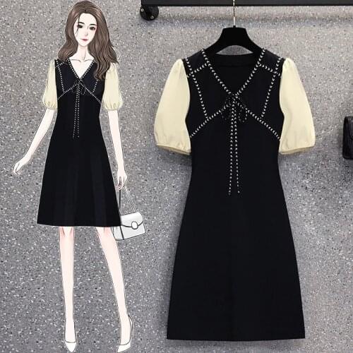 Kekeplus Store L-4XL Oversized Clothing Elegant Ladies Slim Dress Korean Large Size Vintage Womens Patchwork Midi Dress 181341