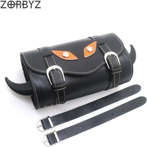 ZORBYZ Motorcycle Black Synthetic leather Handlebar Sissy Bar Saddlebag Tool Bag For Harley Honda Yamaha Kawasaki Suzuki