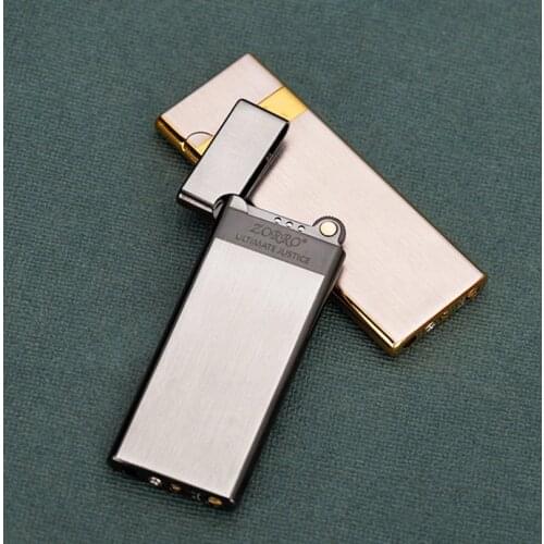 Zorro Brass Lighter Ultra-thin 5mm Gas Inflatable Creative Grinding Wheel Light weight Portable Classic Machine Smoking Gift