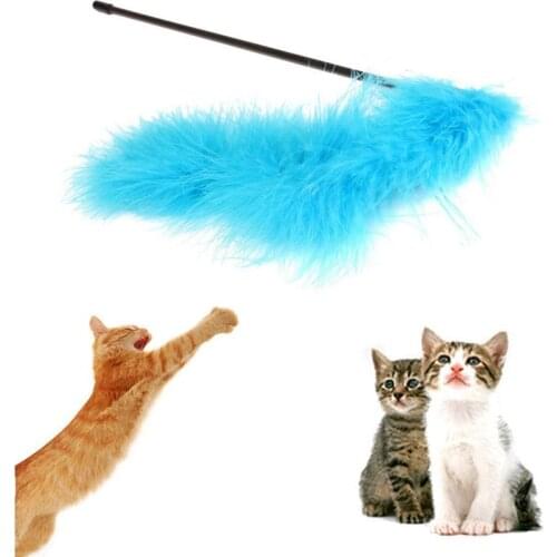 1PCS Cat Pet Teaser Turkey Feather Interactive Stick Toy Wire Chaser Wand