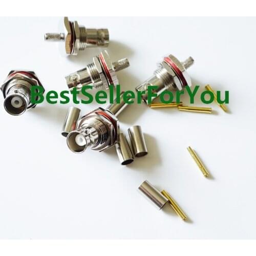 10Pcs BNC Q9 Female Bulkhead Nut RF Connector Crimp RG58 RG142 LMR195 RG400 Cable C