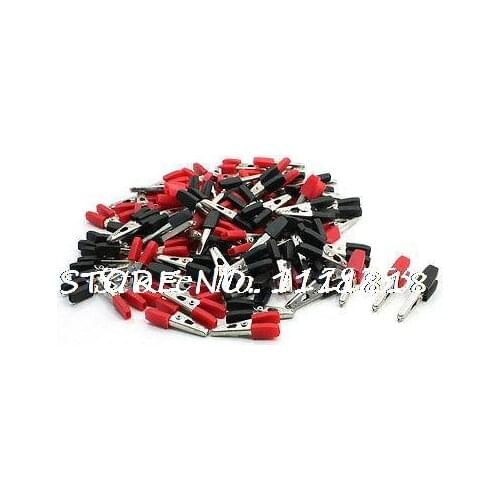 100 x Black Red Nonslip Grip Insulated Test Lead Crocodile Alligator Clips 1.3"