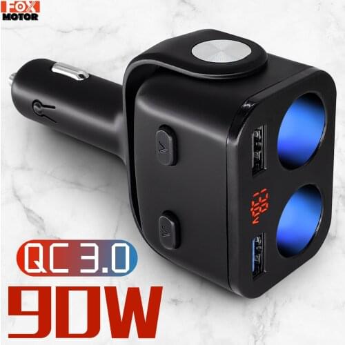12V Car Cigarette lighter Charger QC3 2USB Socket Super Fast Charge 90W LED Phone pad Cigarette Auto Power Adapter Plug Splitter