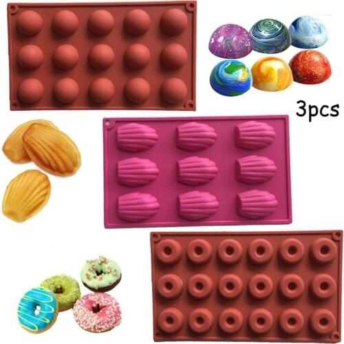3Pcs/set Silicone Mold Round Donut Shape Baking Bakeware Silicone Donut Shape Form Mold For Chocolate Candy Mousse Cake Moulds