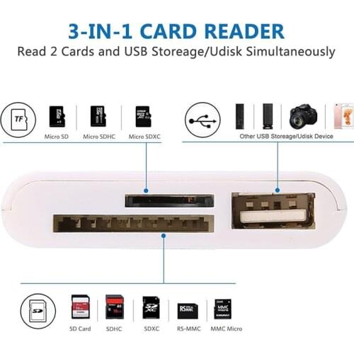 3 in 1 Card Reader For Tablet iPad 4 Mini IOS 11 Micro SD SD MMC TF Card Reader USB OTG Cable Adapter Camera Connection Kit
